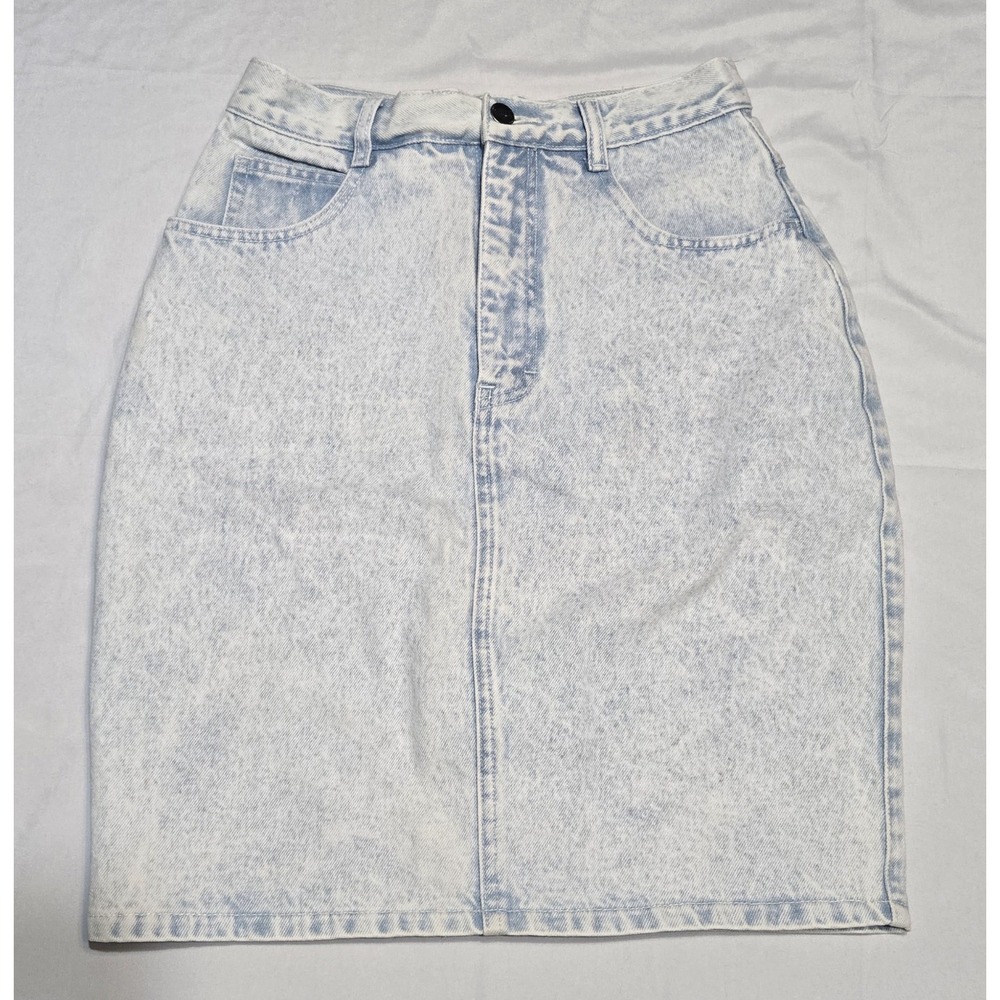 Vtg Stefano World Wide Acid Wash Denim Jean Skirt Womens 8 100% Cotton Knee Lgth